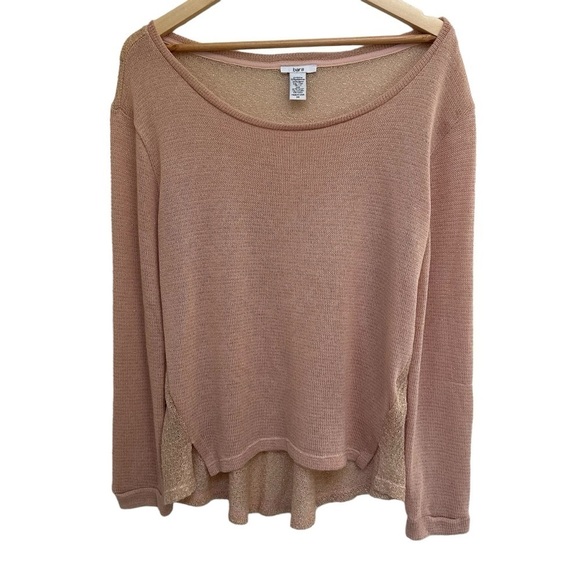 Bar III Light Pink Metallic Long Sleeve Summer Sweater, Medium - Picture 1 of 9